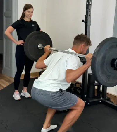 ćwiczenia na ból lędźwi - przysiad ze sztangą mgr małgorzata góźdź